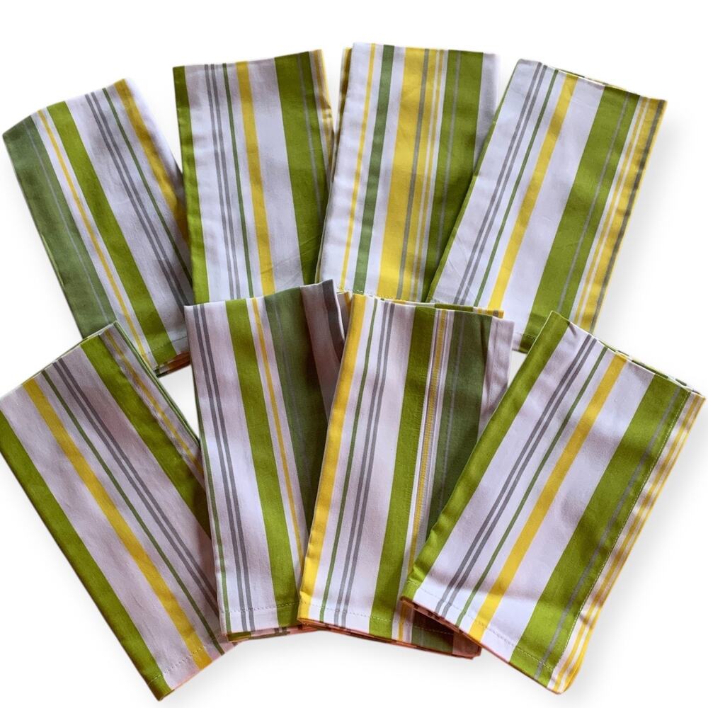 Set of 8 Target Retro Stripe Fabric Napkins Avocado Green Yellow White Striped
